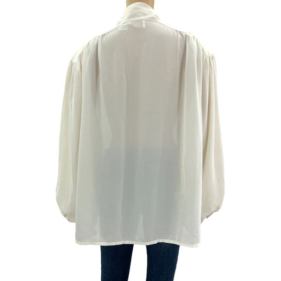 Alicia (18) VINTAGE 80s Cream Semi-Sheer Pleated Embroidered Blouse Top Shirt - Picture 4 of 11